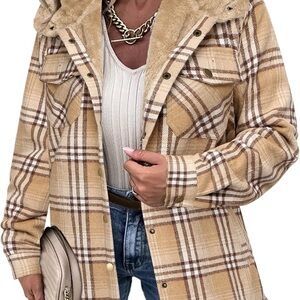 Plaid Tan Women's Jacket with Faux Fur Collar